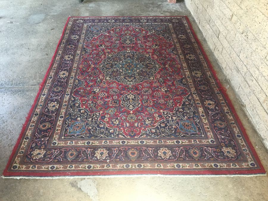 Large Vintage Hand Knotted Wool Persian Rug - Reds & Blues - 9' 9' x 6' 7'