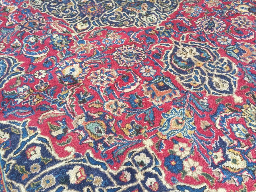 Large Vintage Hand Knotted Wool Persian Rug - Reds & Blues - 9' 9' x 6' 7' [Photo 8]
