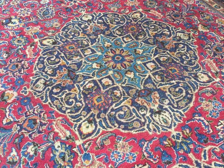 Large Vintage Hand Knotted Wool Persian Rug - Reds & Blues - 9' 9' x 6' 7' [Photo 2]