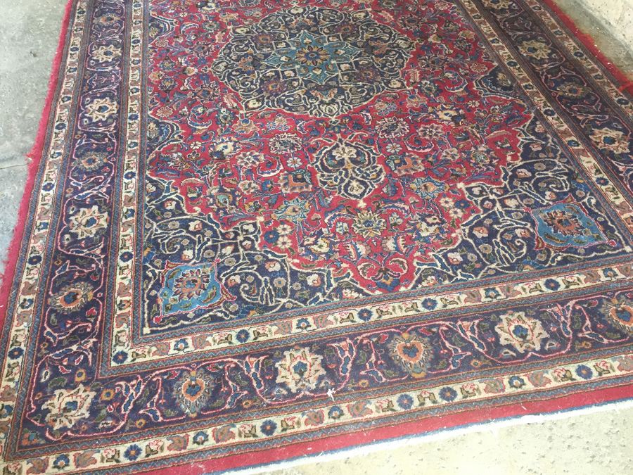 Large Vintage Hand Knotted Wool Persian Rug - Reds & Blues - 9' 9' x 6' 7' [Photo 4]