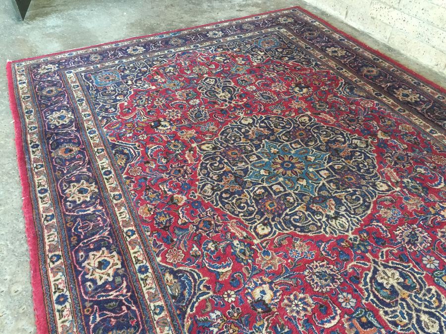 Large Vintage Hand Knotted Wool Persian Rug - Reds & Blues - 9' 9' x 6' 7' [Photo 7]