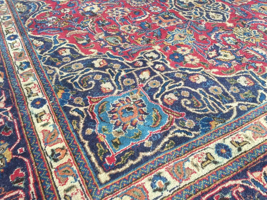 Large Vintage Hand Knotted Wool Persian Rug - Reds & Blues - 9' 9' x 6' 7' [Photo 9]