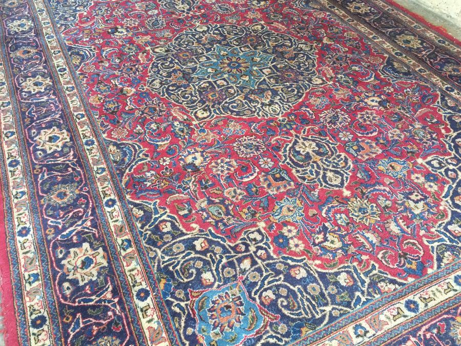 Large Vintage Hand Knotted Wool Persian Rug - Reds & Blues - 9' 9' x 6' 7' [Photo 6]
