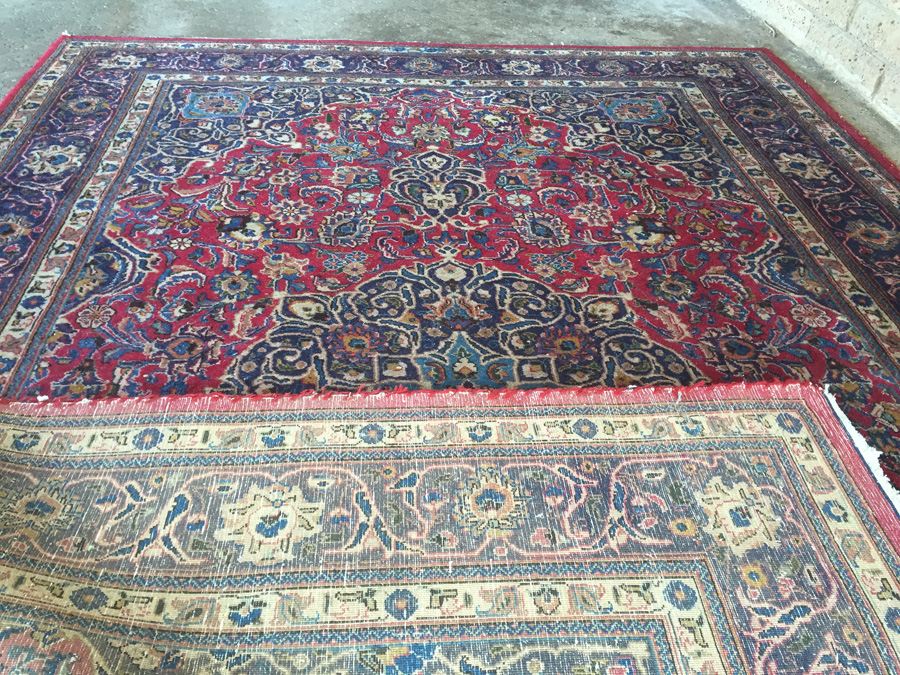 Large Vintage Hand Knotted Wool Persian Rug - Reds & Blues - 9' 9' x 6' 7' [Photo 13]