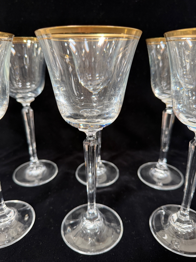 (8) Gold Rim Crystal Stemware Glasses 7 7/8' [Photo 2]