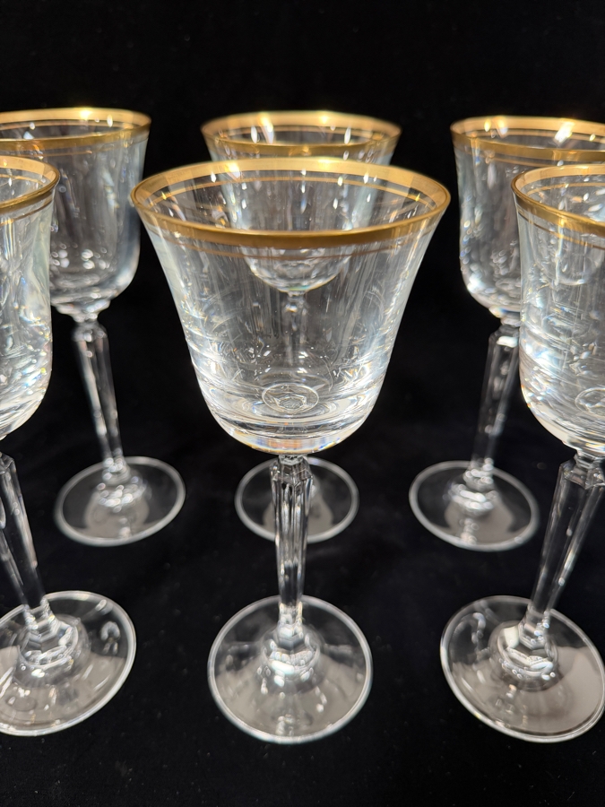 (8) Gold Rim Crystal Stemware Glasses 7 7/8' [Photo 3]
