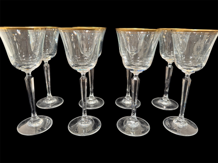 (8) Gold Rim Crystal Stemware Glasses 7 7/8'