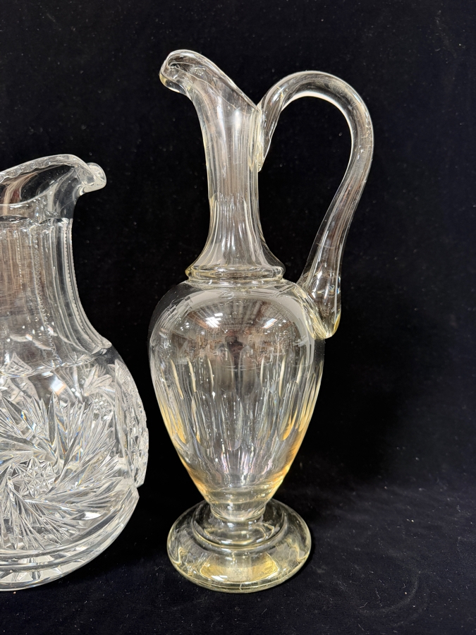 (L) Vintage American Brilliant Period Cut Glass Pitcher 10.5'H And (R) Antique JM Van Kempen Oval Cut Glass Ewer 12.5'H [Photo 5]