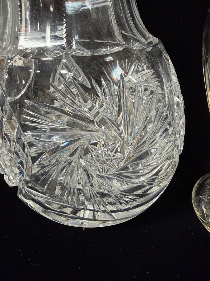 (L) Vintage American Brilliant Period Cut Glass Pitcher 10.5'H And (R) Antique JM Van Kempen Oval Cut Glass Ewer 12.5'H [Photo 3]