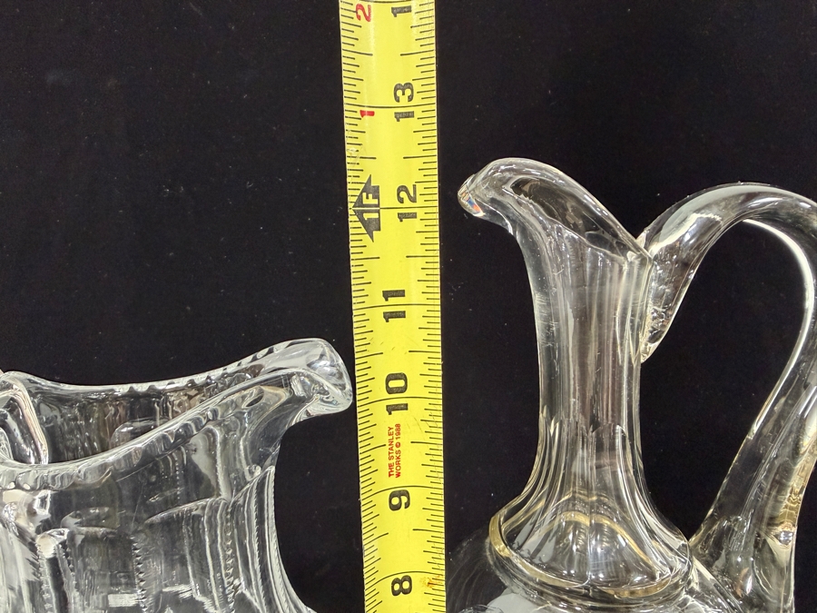 (L) Vintage American Brilliant Period Cut Glass Pitcher 10.5'H And (R) Antique JM Van Kempen Oval Cut Glass Ewer 12.5'H [Photo 6]