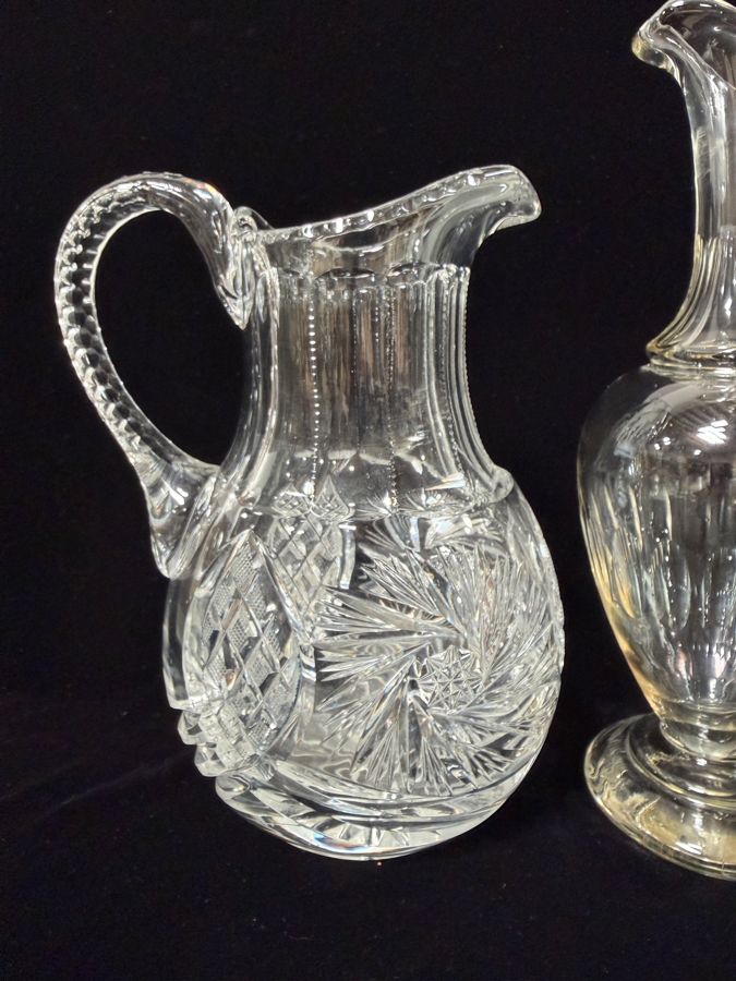 (L) Vintage American Brilliant Period Cut Glass Pitcher 10.5'H And (R) Antique JM Van Kempen Oval Cut Glass Ewer 12.5'H [Photo 4]