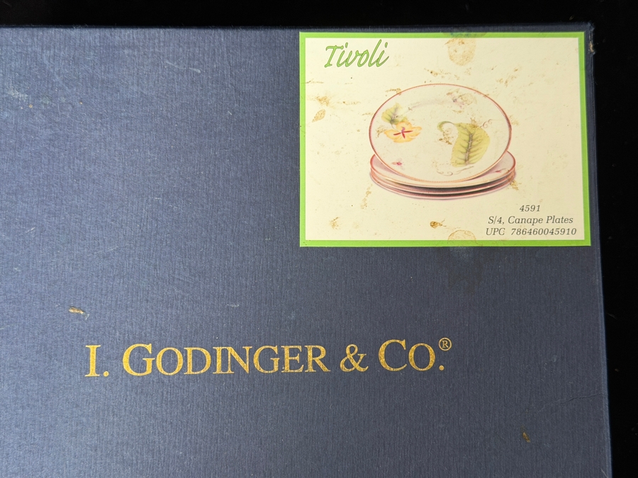 New Set Of (4) Canape Plates 'Tivoli' With Box 8'W [Photo 7]