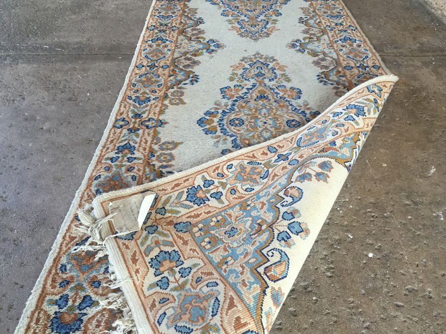 Vintage Iranian Hand Knotted 100% Virgin Lamb Wool Pile Persian Rug Runner - Light Browns & Light Blues [Photo 8]