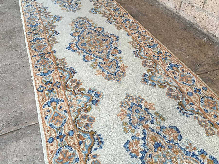Vintage Iranian Hand Knotted 100% Virgin Lamb Wool Pile Persian Rug Runner - Light Browns & Light Blues [Photo 6]