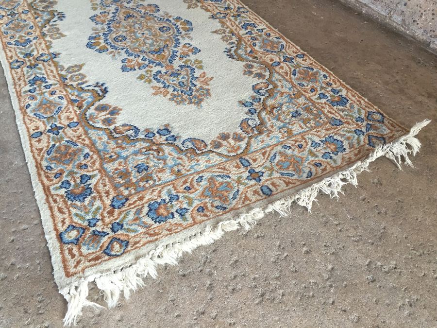 Vintage Iranian Hand Knotted 100% Virgin Lamb Wool Pile Persian Rug Runner - Light Browns & Light Blues [Photo 4]