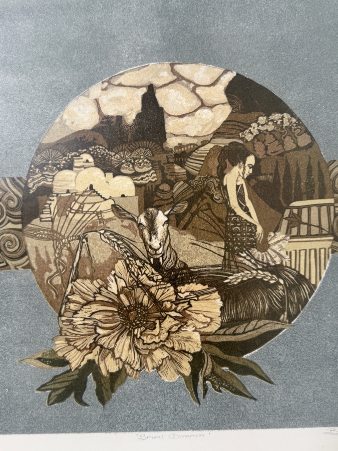 Artist Signed Limited Edition Print By Barbara Robertson Dated 1973 Titled 'Spiral Ornament' Numbered 5 Of 16 Framed 24 X 31 [Photo 3]