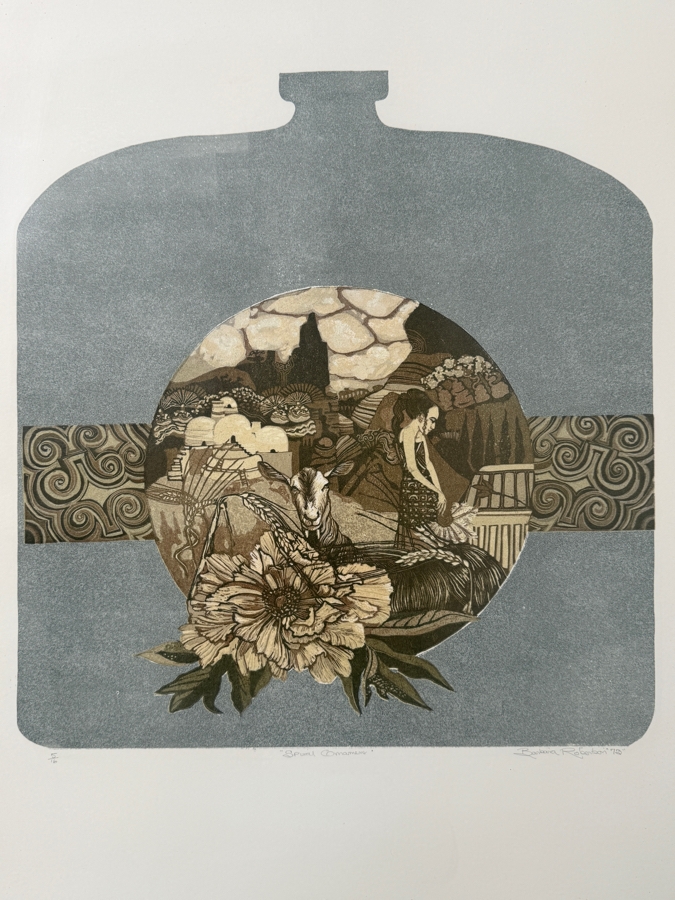 Artist Signed Limited Edition Print By Barbara Robertson Dated 1973 Titled 'Spiral Ornament' Numbered 5 Of 16 Framed 24 X 31