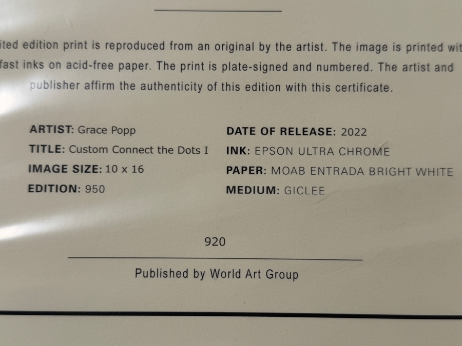 Grace Popp Artist Signed Limited Edition Giclee Print Titled 'Custom Connect The Dots I' 10 X 16 Dated 2022 Framed 19 X 24 [Photo 7]
