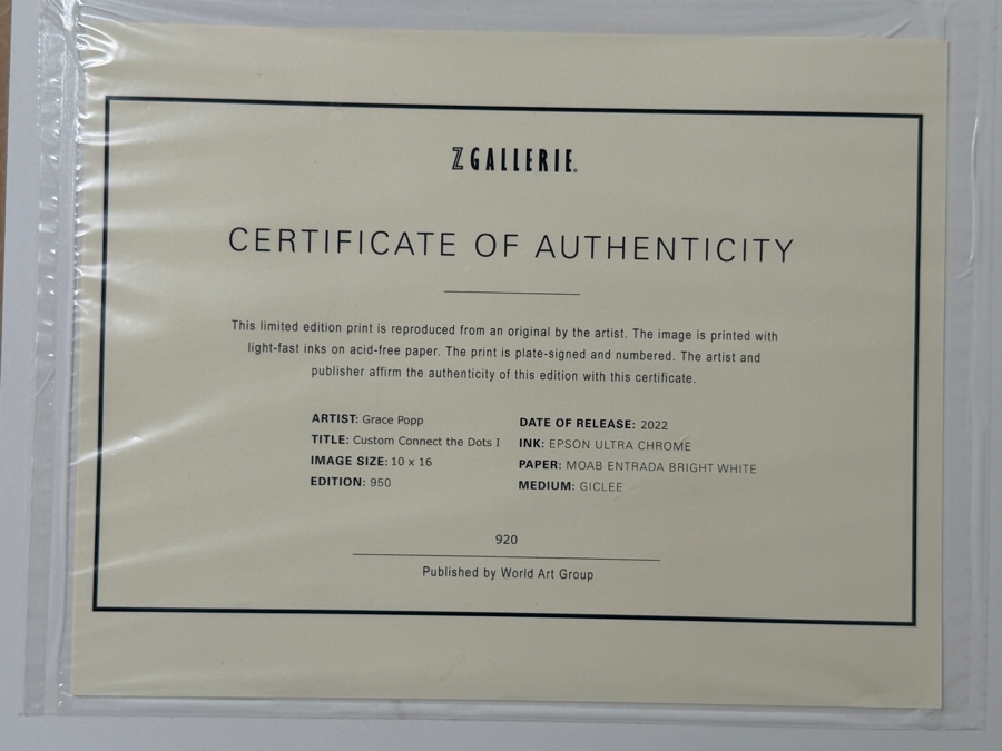 Grace Popp Artist Signed Limited Edition Giclee Print Titled 'Custom Connect The Dots I' 10 X 16 Dated 2022 Framed 19 X 24 [Photo 6]