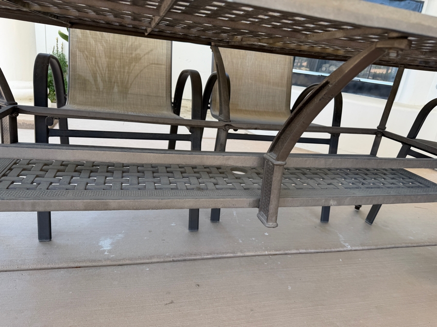 7-Piece Contemporary Outdoor Patio Dining Set With Rectangular Metal Table And (6) StyleWell Aluminum High-Back Gray Textilene Sling Chairs Table: 42'W X 82'L [Photo 10]