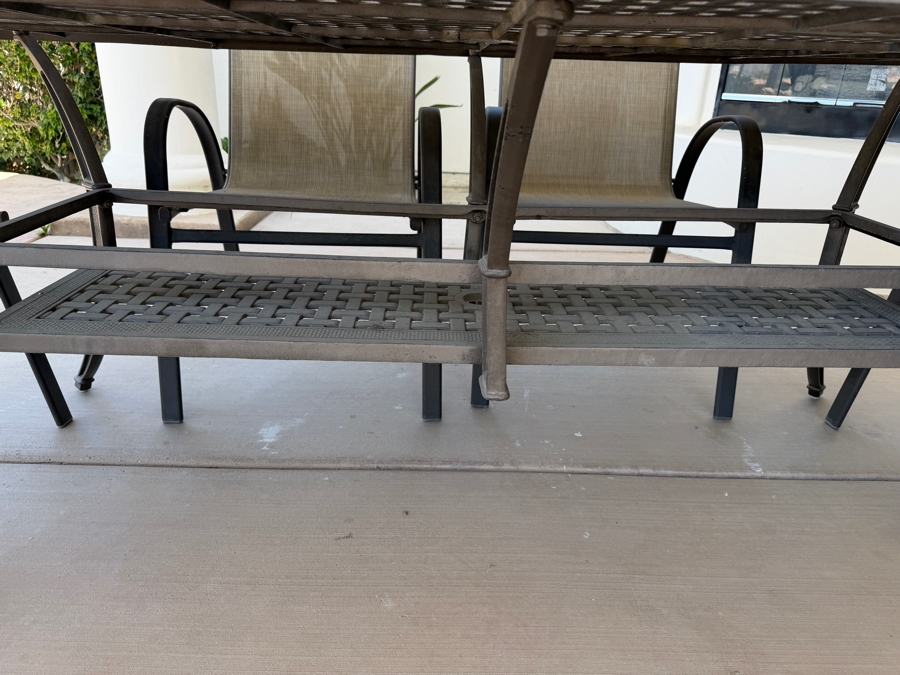 7-Piece Contemporary Outdoor Patio Dining Set With Rectangular Metal Table And (6) StyleWell Aluminum High-Back Gray Textilene Sling Chairs Table: 42'W X 82'L [Photo 9]