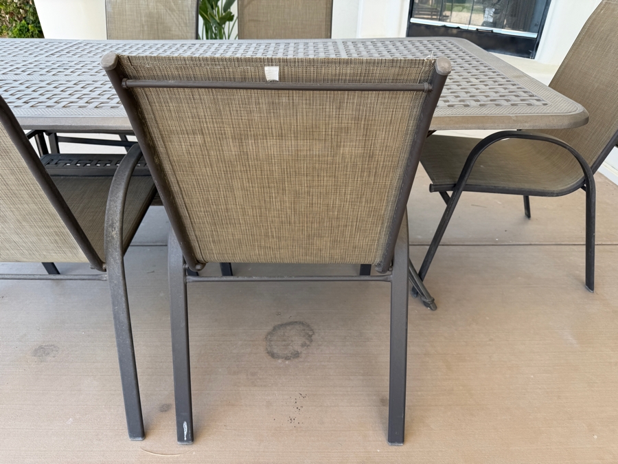 7-Piece Contemporary Outdoor Patio Dining Set With Rectangular Metal Table And (6) StyleWell Aluminum High-Back Gray Textilene Sling Chairs Table: 42'W X 82'L [Photo 6]
