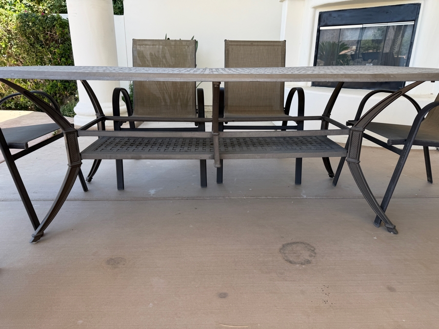 7-Piece Contemporary Outdoor Patio Dining Set With Rectangular Metal Table And (6) StyleWell Aluminum High-Back Gray Textilene Sling Chairs Table: 42'W X 82'L [Photo 8]