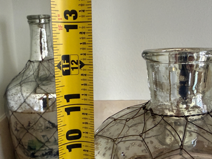 Decorative Vintage-Style Mercury Glass Apothecary Bottles Wrapped In Wire Netting With Traditional Illustration Decals 12'-13'H [Photo 5]