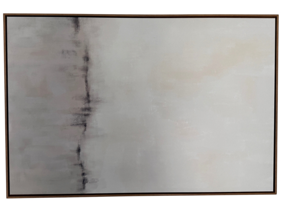 Large Minimalist Abstract Canvas Wall Art In Slim Wood Floating Frame 36'W X 24'H