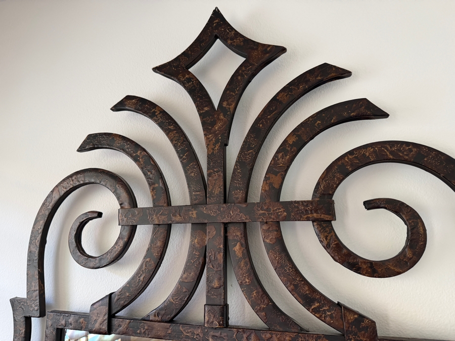 Large Arched Scrolled Wrought Iron Wall Mirror With Antiqued Bronze Copper Patina Finish 34'W X 7W2'H [Photo 4]