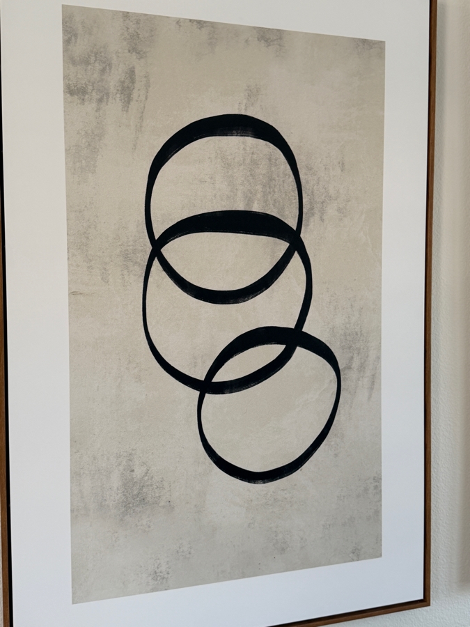 (2) Abstract Minimalist Black Ring Canvas Prints With Wood Toned Frames 24 X 36 [Photo 4]