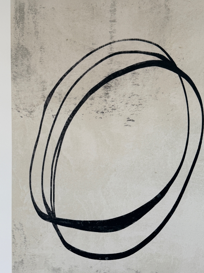 (2) Abstract Minimalist Black Ring Canvas Prints With Wood Toned Frames 24 X 36 [Photo 3]