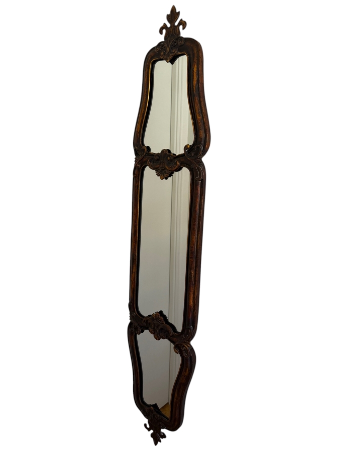 Triple-Panel French Provincial Dark Bronze Vertical Metal Accent Mirror 12'W X 60'H