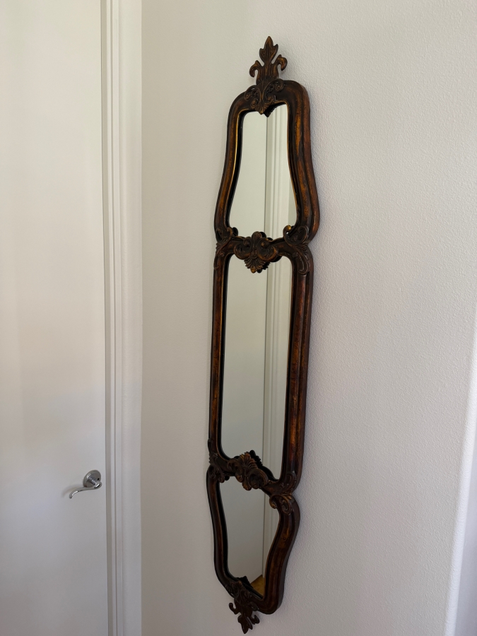 Triple-Panel French Provincial Dark Bronze Vertical Metal Accent Mirror 12'W X 60'H [Photo 2]