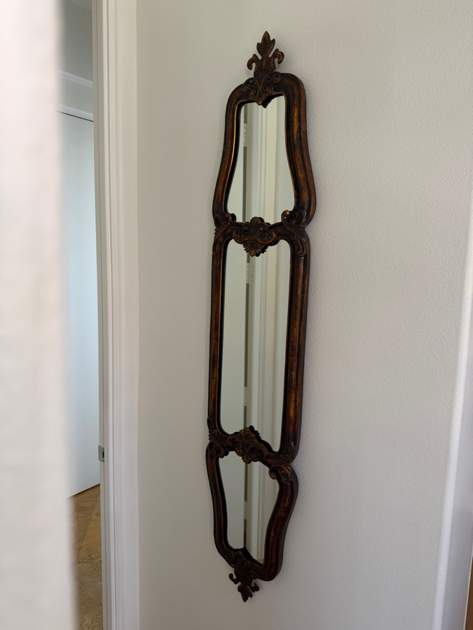 Triple-Panel French Provincial Dark Bronze Vertical Metal Accent Mirror 12'W X 60'H [Photo 3]