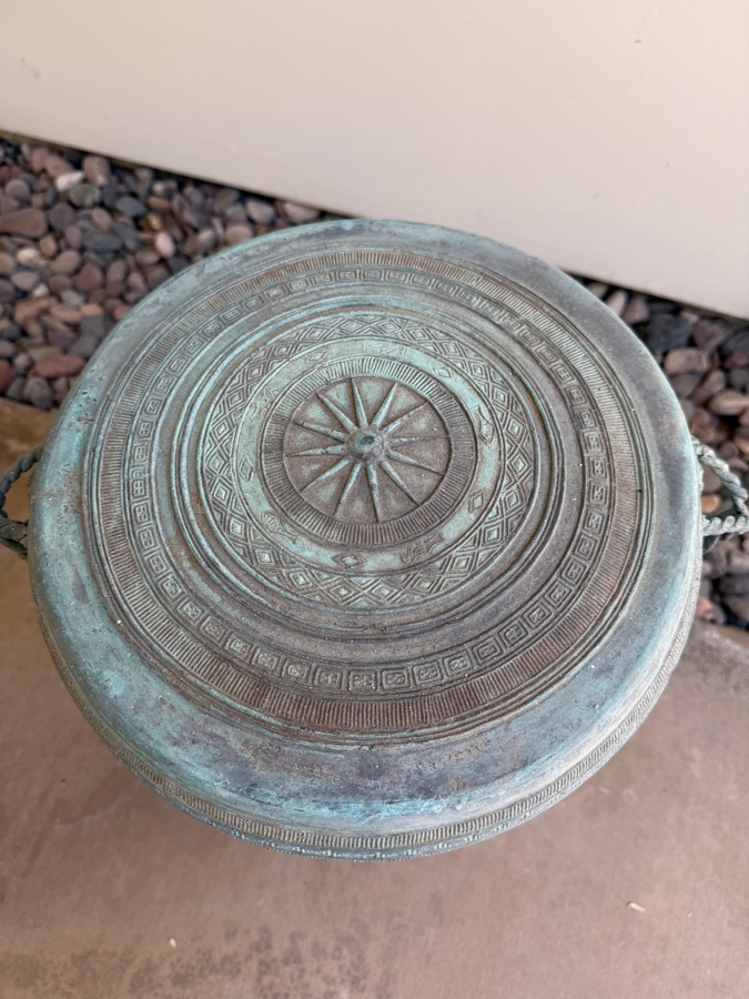Southeast Asian Bronze Dong Son Rain Drum Pedestal With Weathered Verdigris Patina Finish 15'W X 19'H [Photo 5]