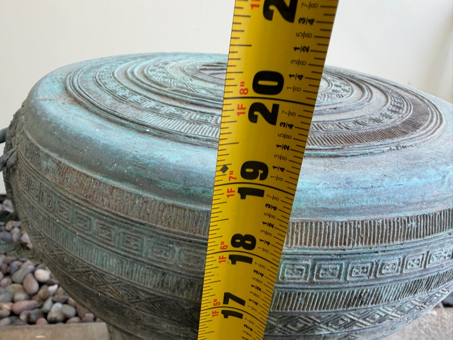 Southeast Asian Bronze Dong Son Rain Drum Pedestal With Weathered Verdigris Patina Finish 15'W X 19'H [Photo 6]