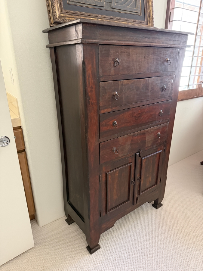 Hand Carved Hardwood 4-Drawer Dresser Cabinet With Double Cabinet Door 36'W X 17'D X 60'H [Photo 3]