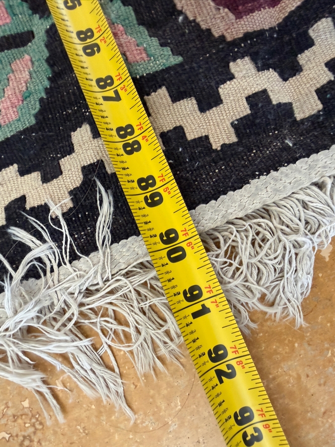 Vintage Handwoven Turkish Kilim Rug With Central Medallion And Colorful Geometric Tribal Borders 48'W X 92'L [Photo 9]