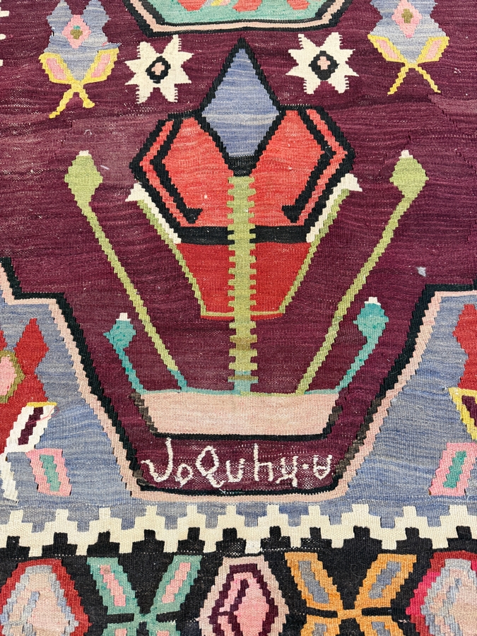 Vintage Handwoven Turkish Kilim Rug With Central Medallion And Colorful Geometric Tribal Borders 48'W X 92'L [Photo 4]