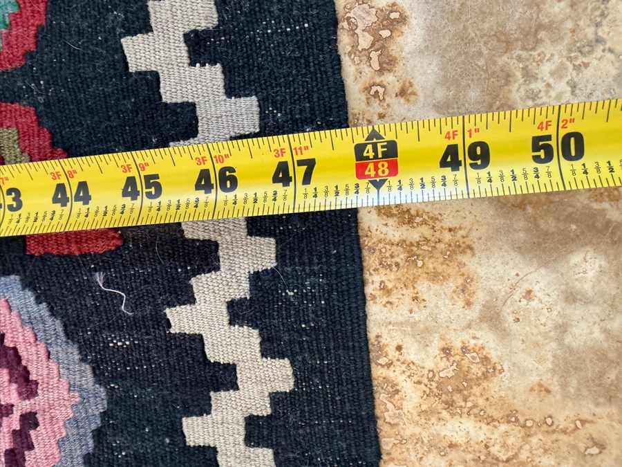 Vintage Handwoven Turkish Kilim Rug With Central Medallion And Colorful Geometric Tribal Borders 48'W X 92'L [Photo 8]