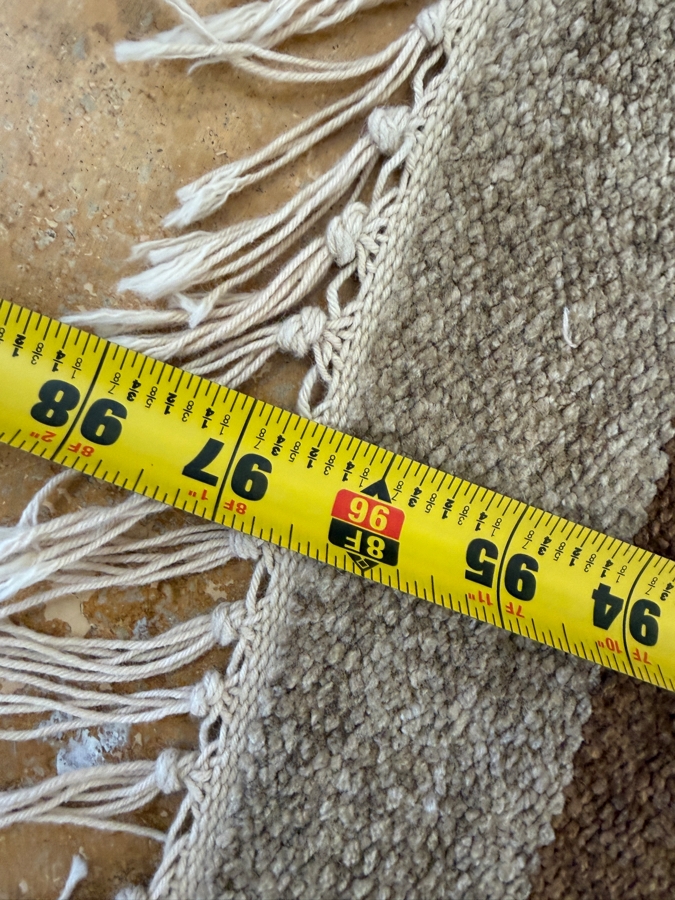 Hand-Knotted Earth-Tone Striped Wool Area Rug With Fringed Edges
58'W X 98'L [Photo 7]