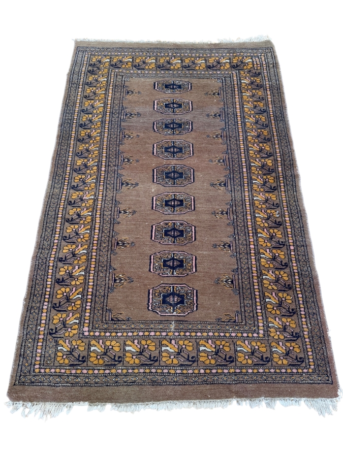 Hand-Knotted Bokhara Royal Tekke Wool Rug With Octagonal Gul Column And Floral Motif Borders 37'W X 59'L