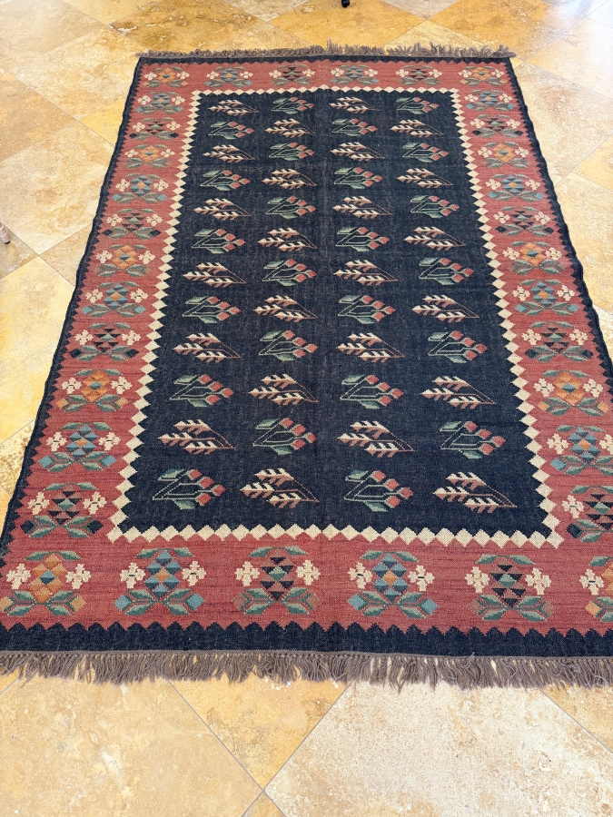 Vintage Hand-Woven Kilim Rug 73'W X 114'L [Photo 2]