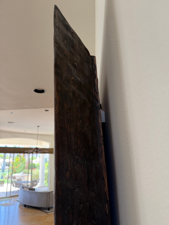 HUGE Rustic Hand Carved Reclaimed Wood Wall Mirror Featuring Oversized Chunky Beveled Frame In A Dark Wood Finish 88'W X 66'H [Photo 4]