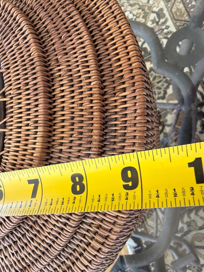 Vintage Indonesian Hand-Woven Rattan Basket With Hand-Carved Wood Lizard Finial 10.5'W X 9'D X 7.5'H [Photo 8]