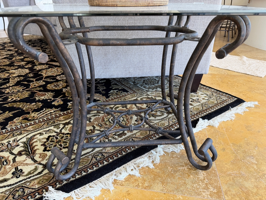Neoclassical Wrought Iron Glass Top Side Table 28'W X 24'D X 22'H [Photo 3]