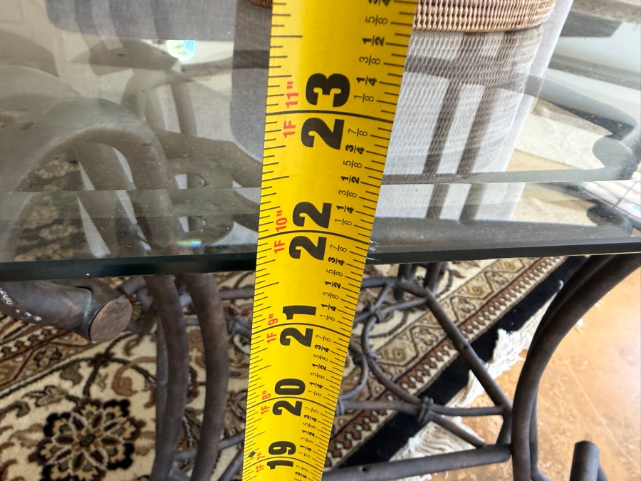 Neoclassical Wrought Iron Glass Top Side Table 28'W X 24'D X 22'H [Photo 7]