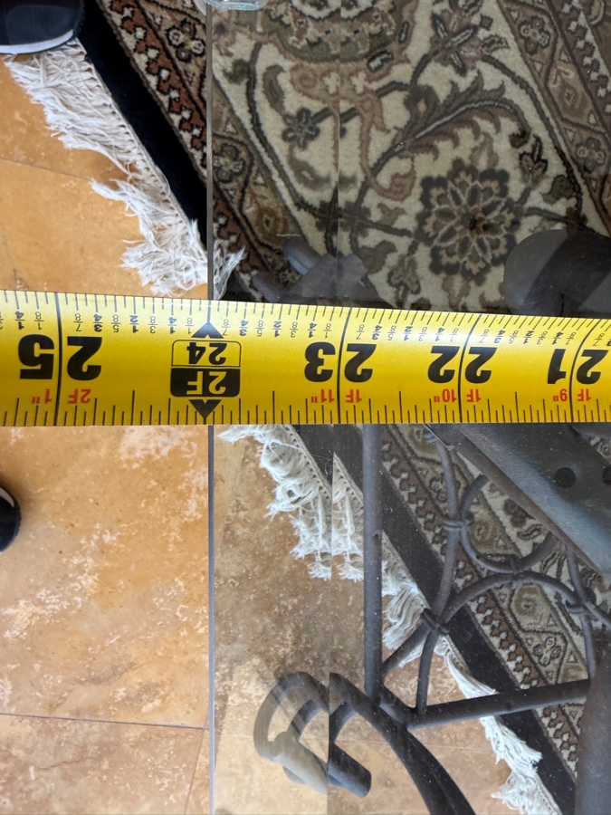 Neoclassical Wrought Iron Glass Top Side Table 28'W X 24'D X 22'H [Photo 6]