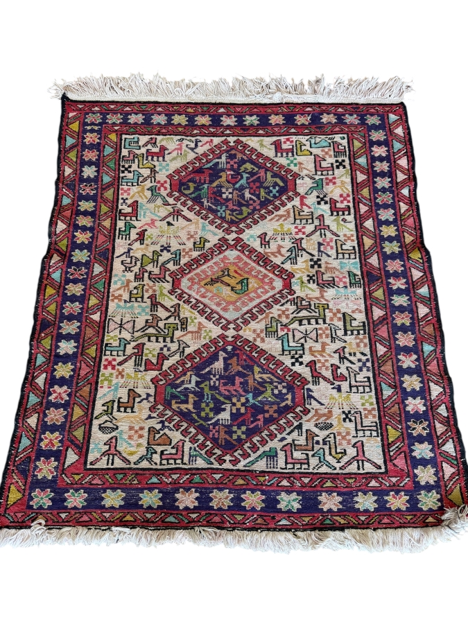 Vintage Hand-Knotted Kilim Soumak Rug With Bird And Animal Pictorial Motifs 31'W X 37'L